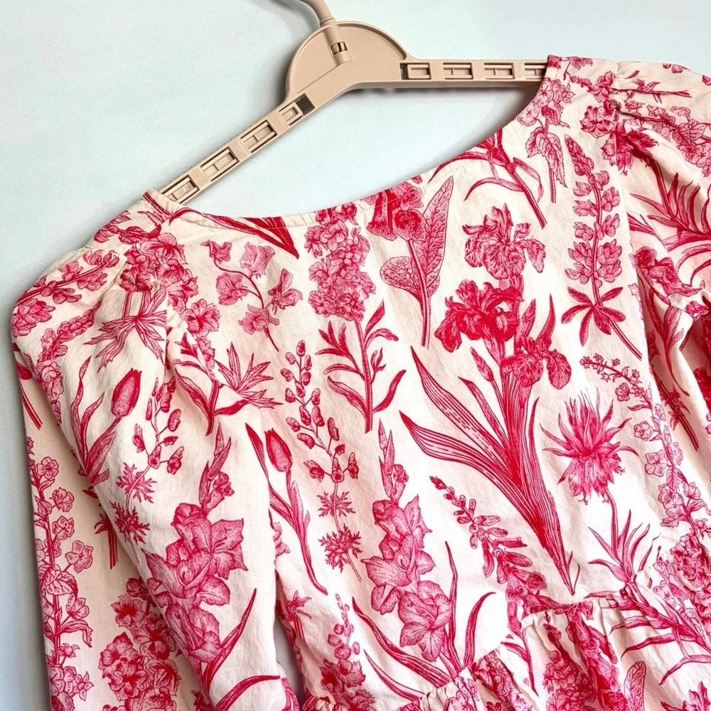 Victoria Dunn Floral Print Blouse XS Gathered Waist Square Neck Prairie EUC - Picture 12 of 13